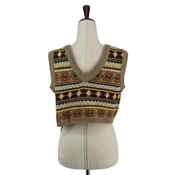 Cider Cropped Sweater Vest Tie Front L Cottagecore Winter Academia - Picture 3 of 3